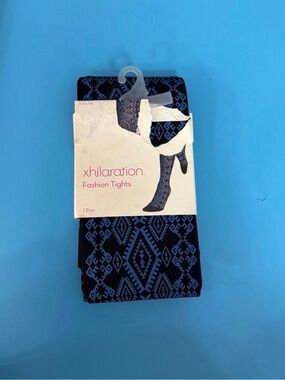 NEW Y2K Size S/M Xhilaration Blue / Black Geometric Diamond Fashion Tights